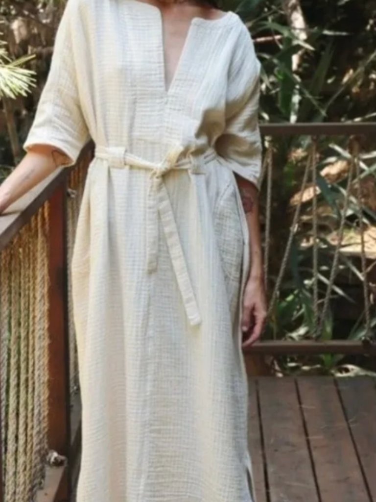 Odd Bird Co Ruya Tunic Dress Ivory Stripe Cotton Gauze Convertible L — image 6 of 6